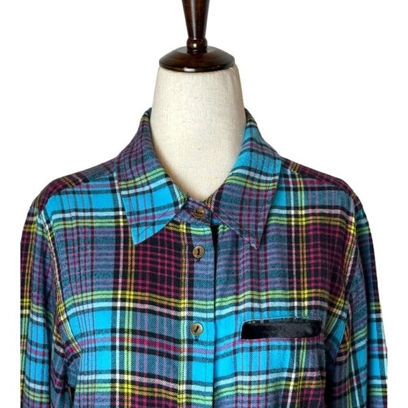 Soft Surroundings Shirt Womens Small Highlands Flannel Fuchsia Plaid Button Down - Picture 6 of 13